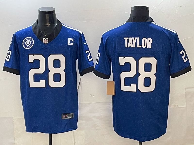 Men 2025 Nike Indianapolis Colts #28 Taylor blue Throwback 3th generation Limited NFL Jersey 04